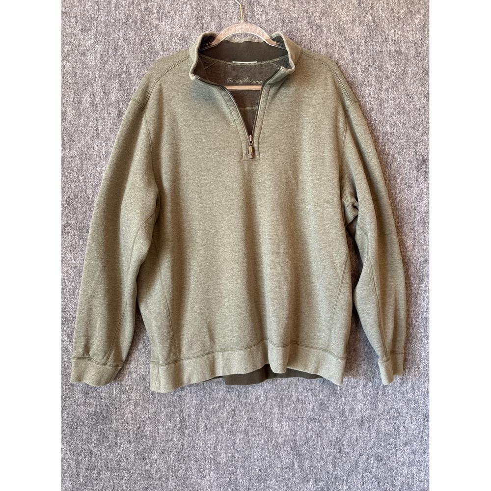 Tommy Bahama Mens Olive‎ Green Heathered Quarter Zip Pullover Sweater XXL